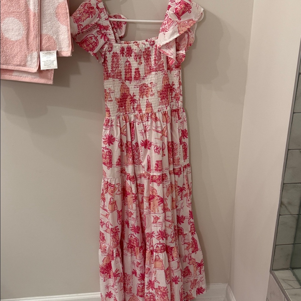 Pink toile  Smocked Maxi Dress